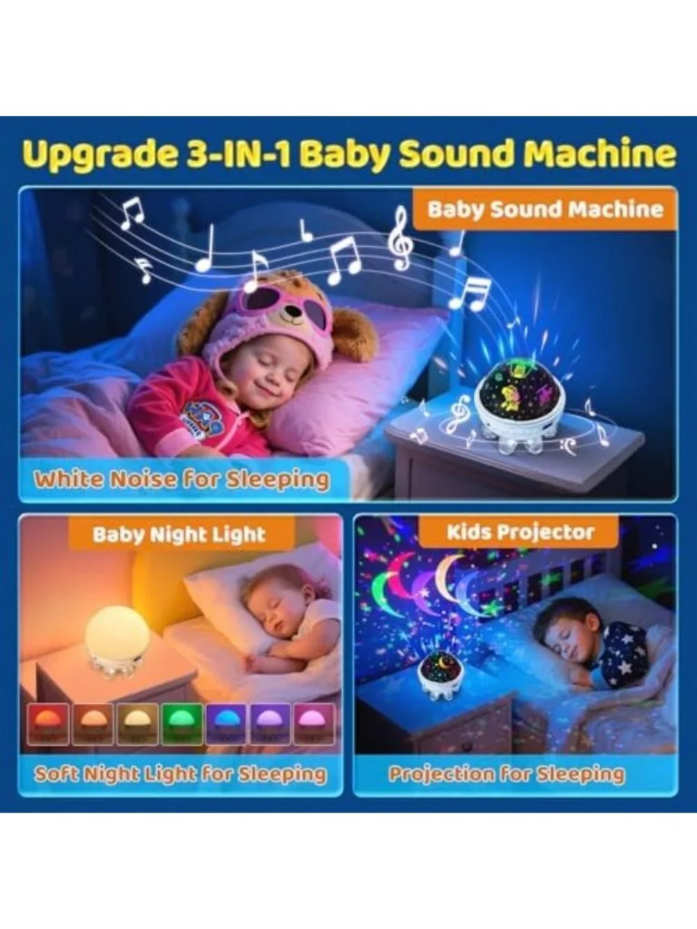 Soothing Baby Sound Machine & Night Light Projector with 30 Sounds & Stars